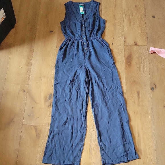 NWT Market & Spruce Blue Sleevless Button Up Jumpsuit Size Small New - Picture 1 of 5